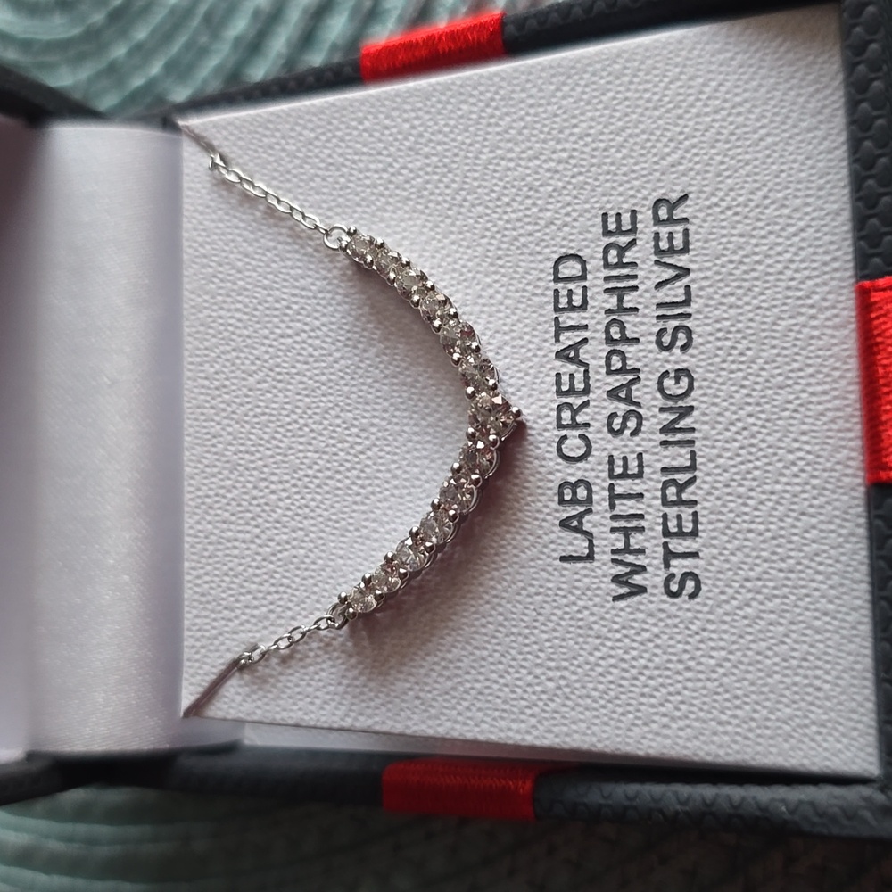 JCP BEAUTIFUL STERLING SILVER LAB CREATED WHITE SAPPHIRE 18" NECKLACE